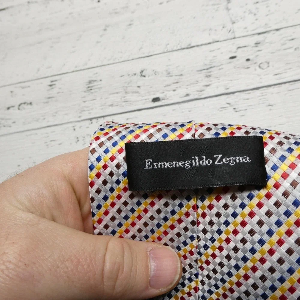 Ermenegildo Zegna Tie Mens One Size Multicolor Plaid Check‎ Silk Woven Italy
